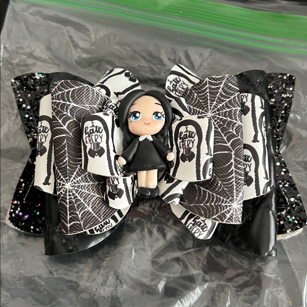 Black and White Wednesday Addams Family Spider Web Hair Bow